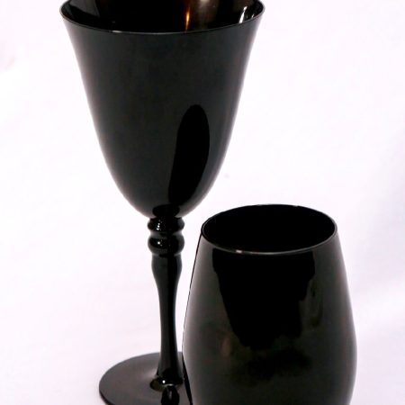 Red wine black glasses and water glasses