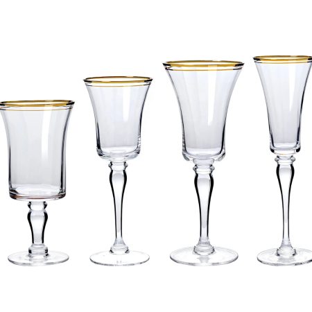 Classy double gold rim wine, high ball & Champagne flutes