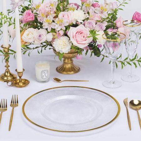 Gold stripped glass charger plate